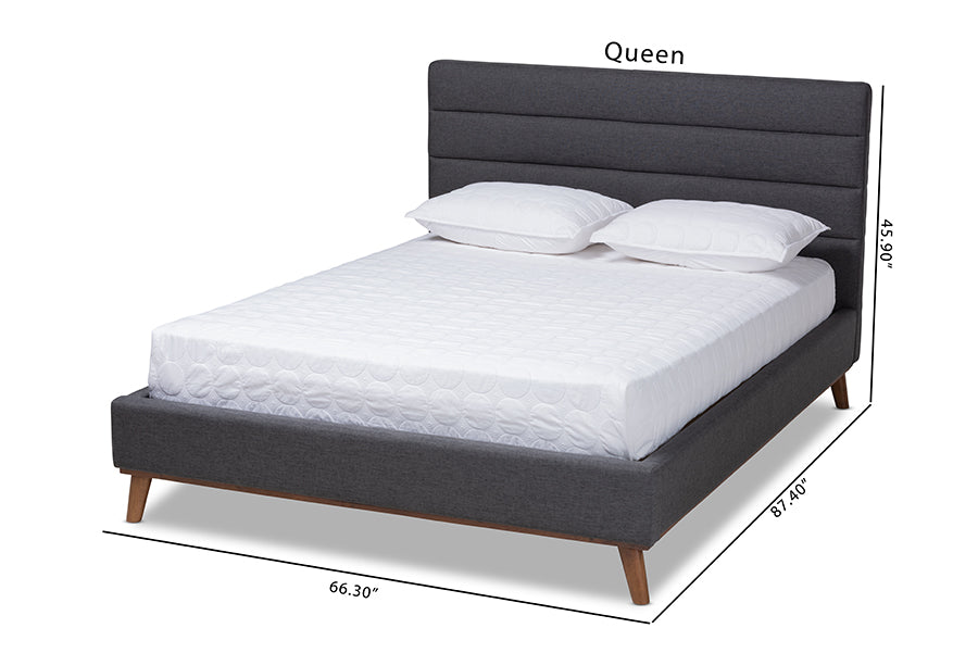 Baxton Studio Erlend Mid-Century Modern Dark Grey Fabric Upholstered Queen Size Platform Bed