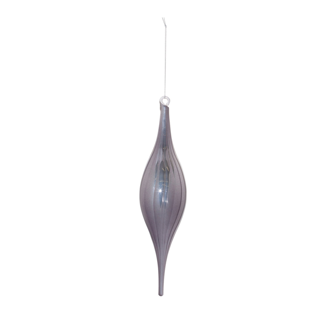 Grey Ribbed Glass Drop Ornament (Set of 6)