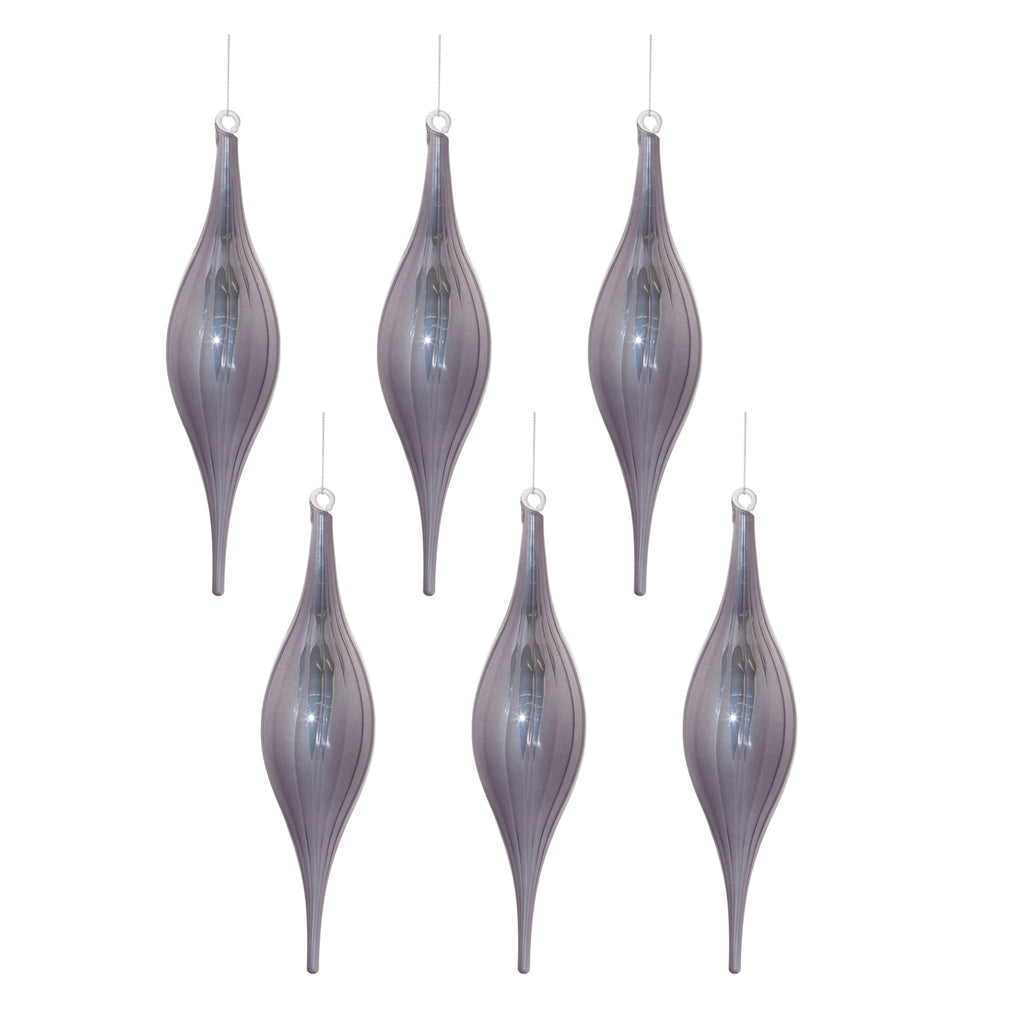 Grey Ribbed Glass Drop Ornament (Set of 6)