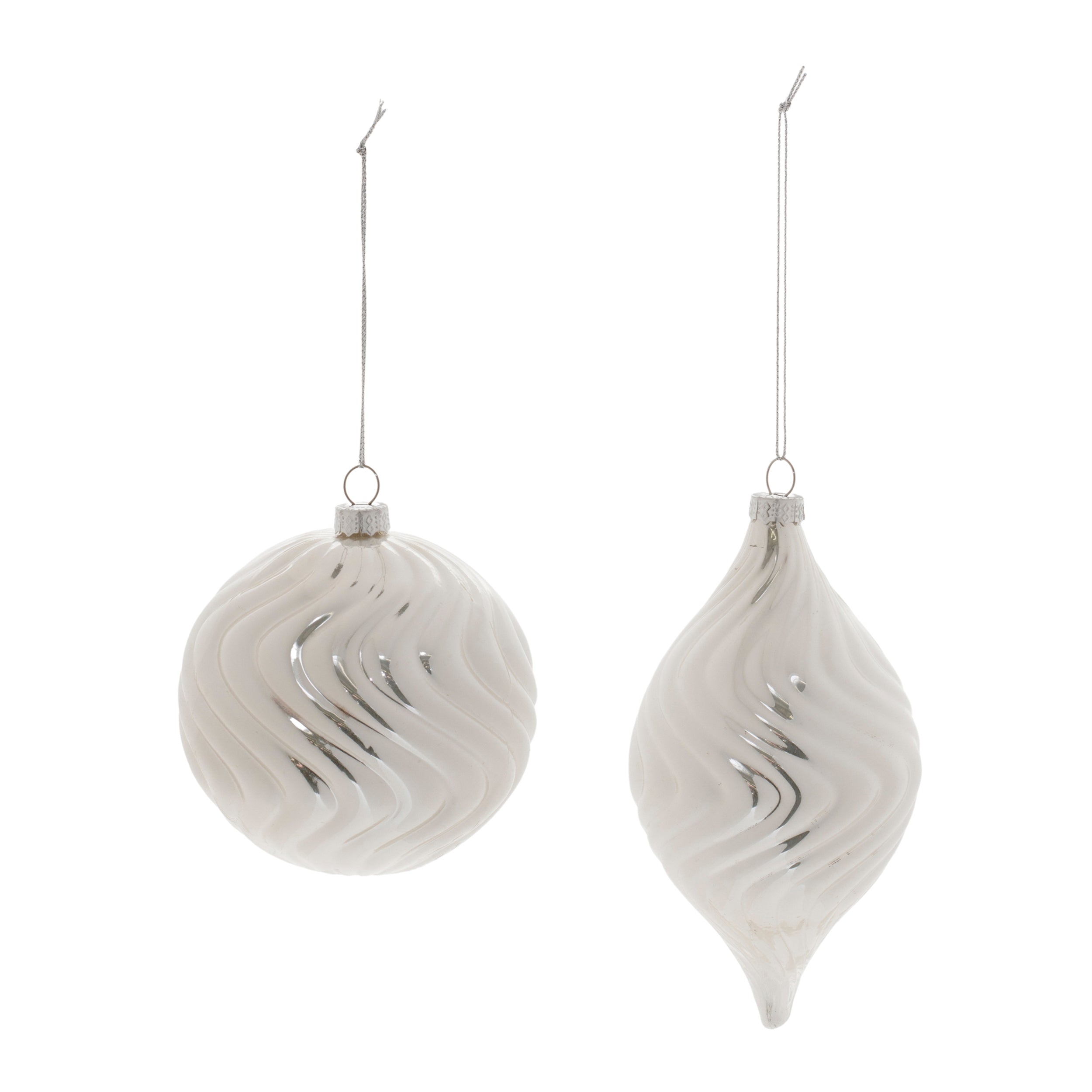 Ivory Wavy Glass Ornament (Set of 6)