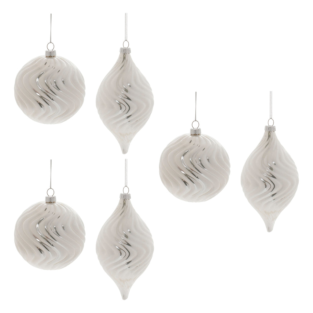 Ivory Wavy Glass Ornament (Set of 6)
