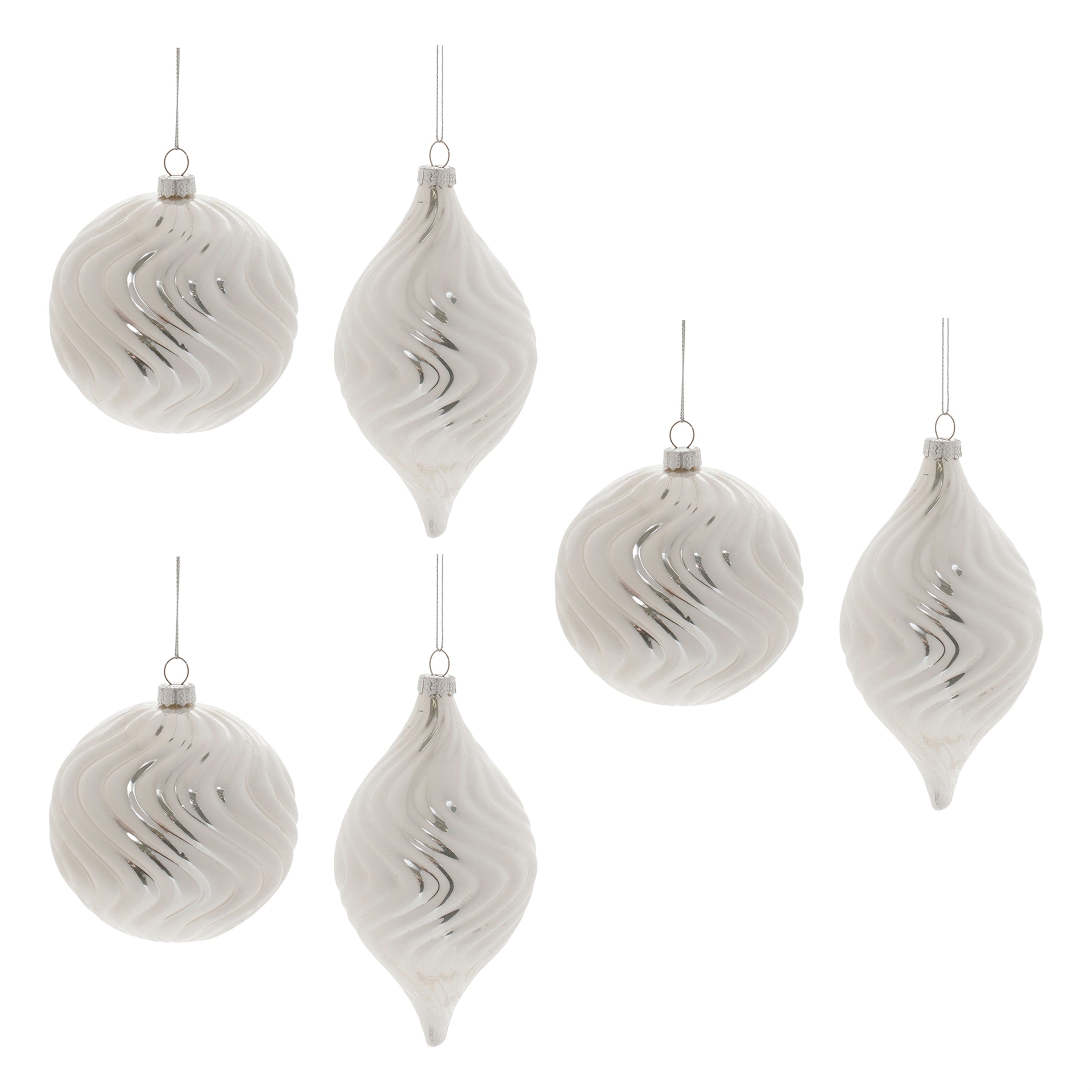 Ivory Wavy Glass Ornament (Set of 6)