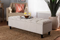 Baxton Studio Brette Mid-Century Modern Light Blue Fabric Upholstered Dark Brown Finished Wood Storage Bench Ottoman