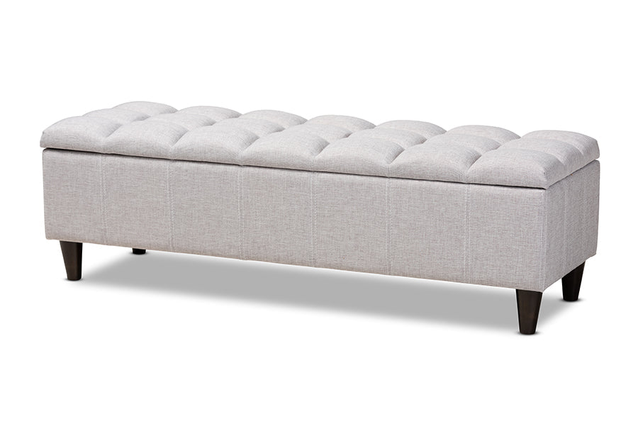 Baxton Studio Brette Mid-Century Modern Grayish Beige Fabric Upholstered Dark Brown Finished Wood Storage Bench Ottoman