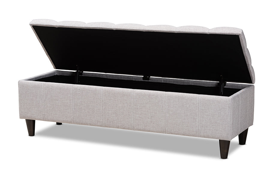 Baxton Studio Brette Mid-Century Modern Grayish Beige Fabric Upholstered Dark Brown Finished Wood Storage Bench Ottoman
