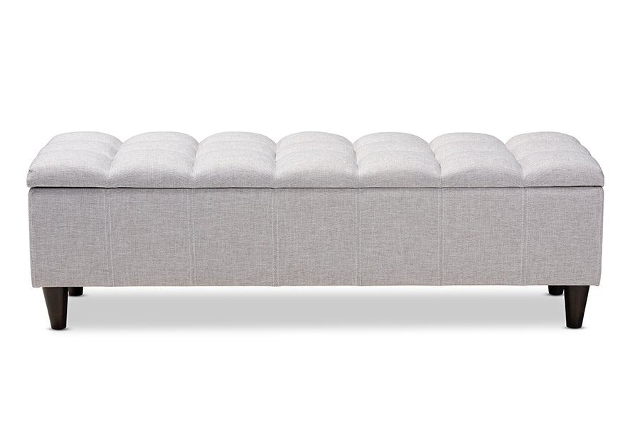 Baxton Studio Brette Mid-Century Modern Grayish Beige Fabric Upholstered Dark Brown Finished Wood Storage Bench Ottoman