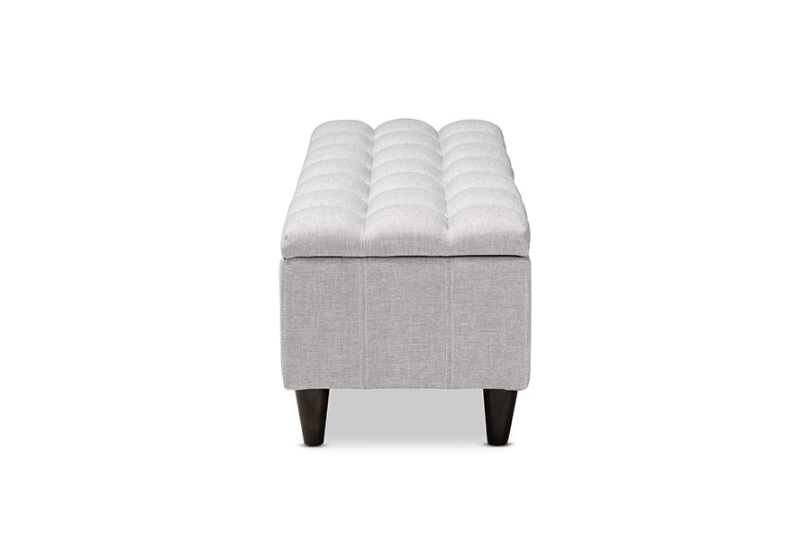 Baxton Studio Brette Mid-Century Modern Grayish Beige Fabric Upholstered Dark Brown Finished Wood Storage Bench Ottoman