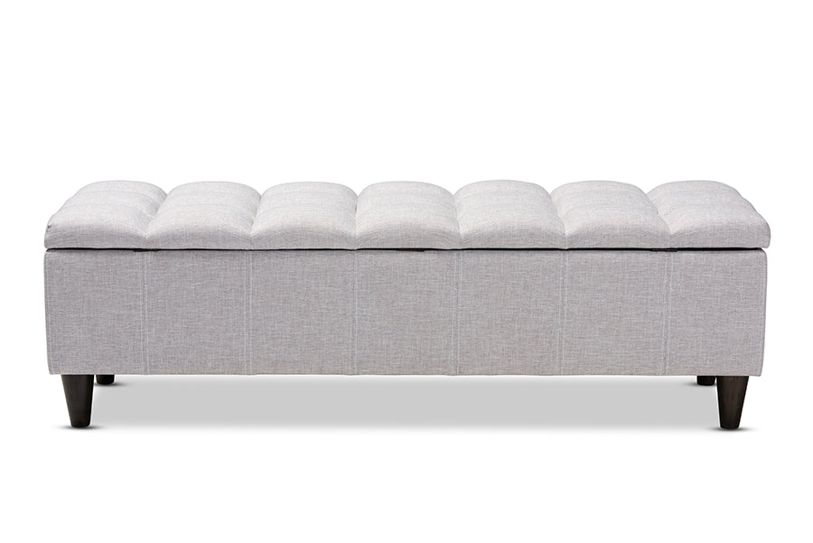 Baxton Studio Brette Mid-Century Modern Grayish Beige Fabric Upholstered Dark Brown Finished Wood Storage Bench Ottoman