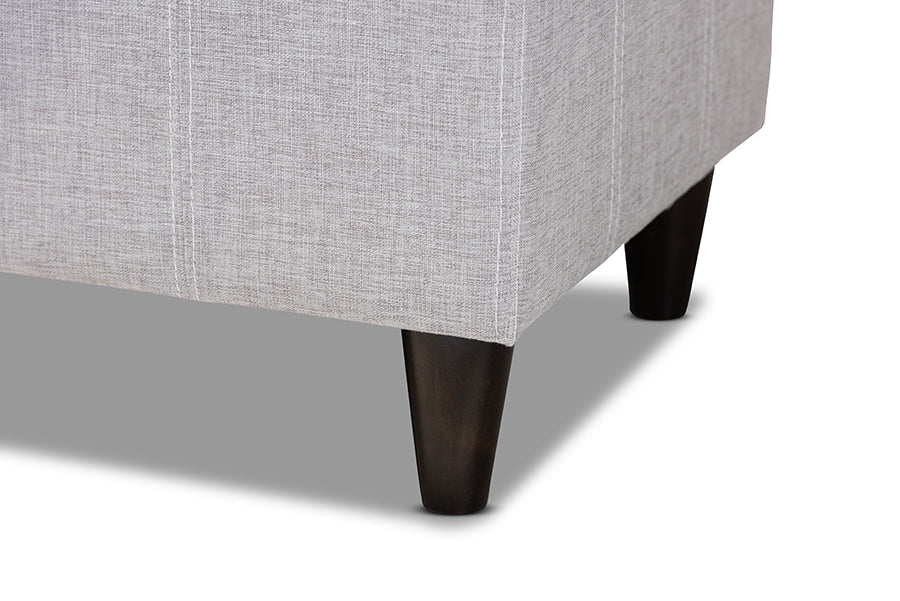 Baxton Studio Brette Mid-Century Modern Grayish Beige Fabric Upholstered Dark Brown Finished Wood Storage Bench Ottoman