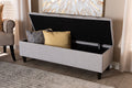 Baxton Studio Brette Mid-Century Modern Grayish Beige Fabric Upholstered Dark Brown Finished Wood Storage Bench Ottoman