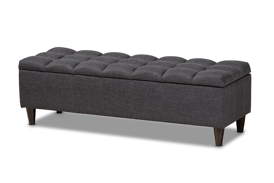 Baxton Studio Brette Mid-Century Modern Charcoal Fabric Upholstered Dark Brown Finished Wood Storage Bench Ottoman
