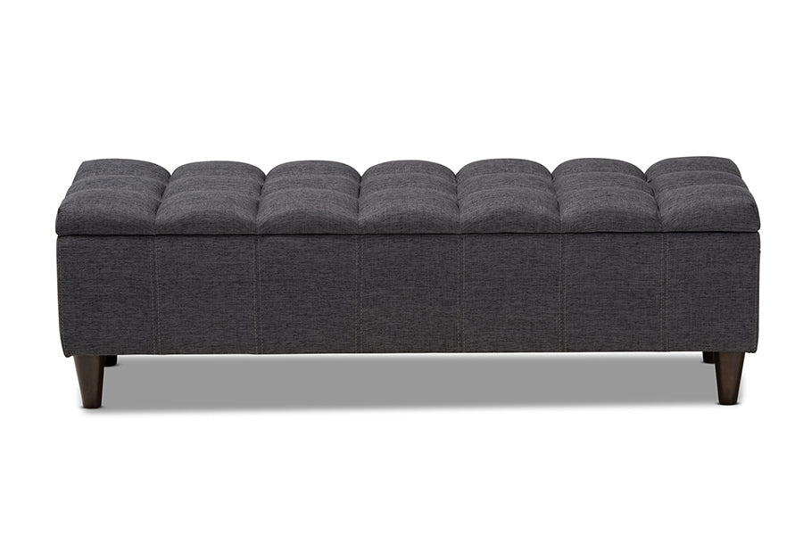 Baxton Studio Brette Mid-Century Modern Charcoal Fabric Upholstered Dark Brown Finished Wood Storage Bench Ottoman