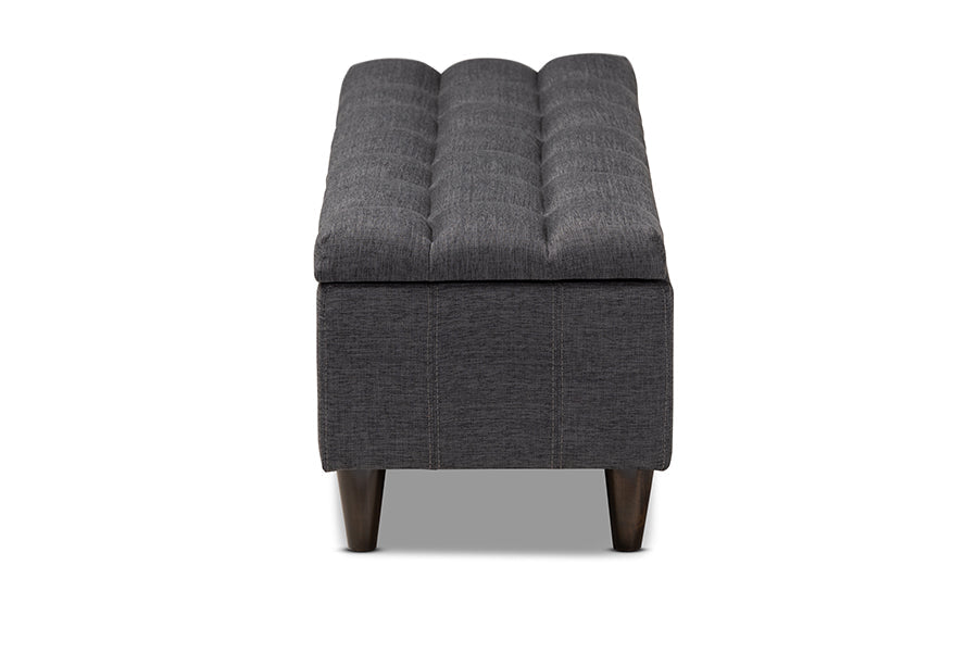 Baxton Studio Brette Mid-Century Modern Charcoal Fabric Upholstered Dark Brown Finished Wood Storage Bench Ottoman