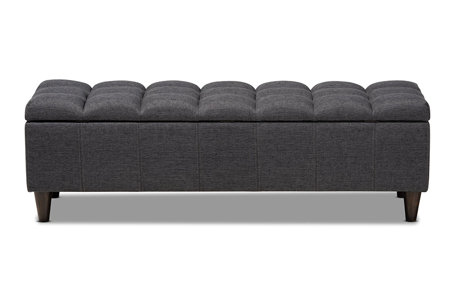 Baxton Studio Brette Mid-Century Modern Charcoal Fabric Upholstered Dark Brown Finished Wood Storage Bench Ottoman