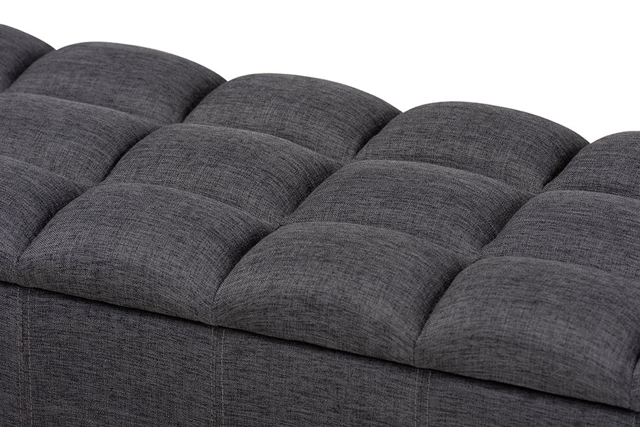 Baxton Studio Brette Mid-Century Modern Charcoal Fabric Upholstered Dark Brown Finished Wood Storage Bench Ottoman
