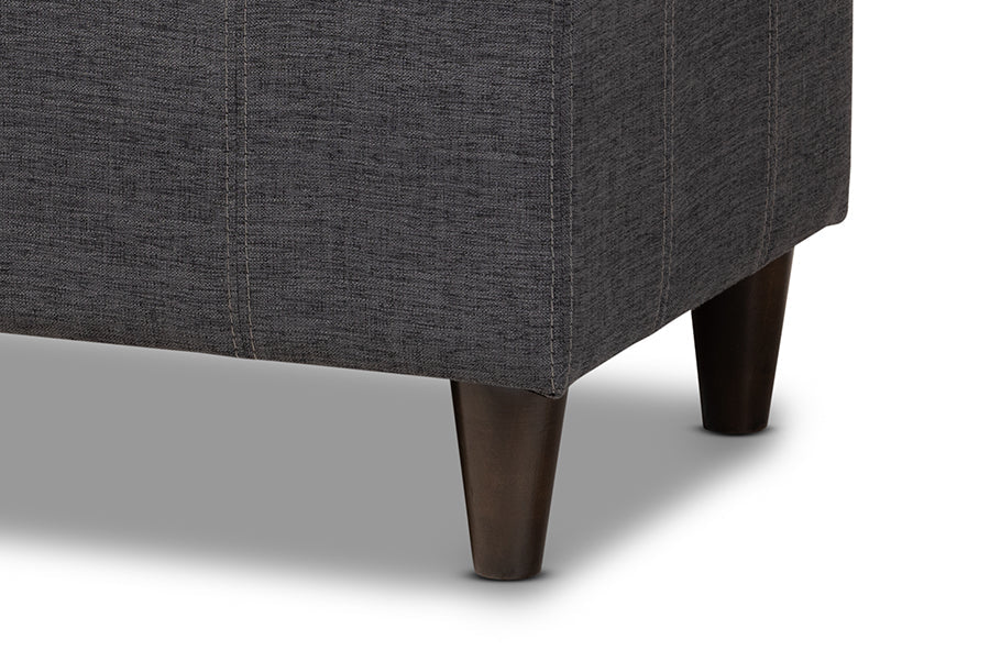 Baxton Studio Brette Mid-Century Modern Charcoal Fabric Upholstered Dark Brown Finished Wood Storage Bench Ottoman