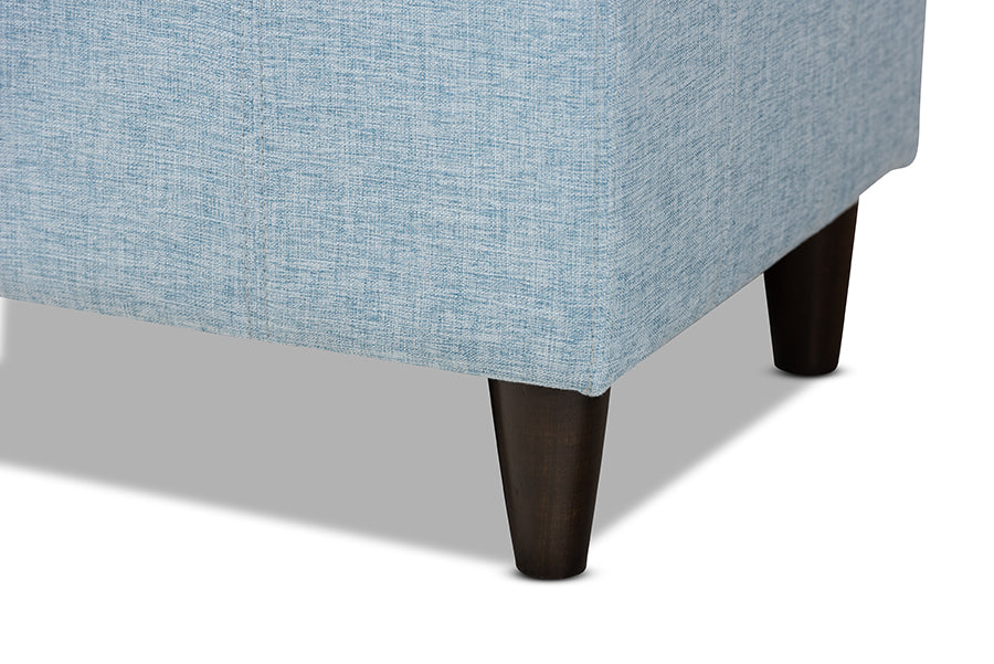 Baxton Studio Brette Mid-Century Modern Light Blue Fabric Upholstered Dark Brown Finished Wood Storage Bench Ottoman