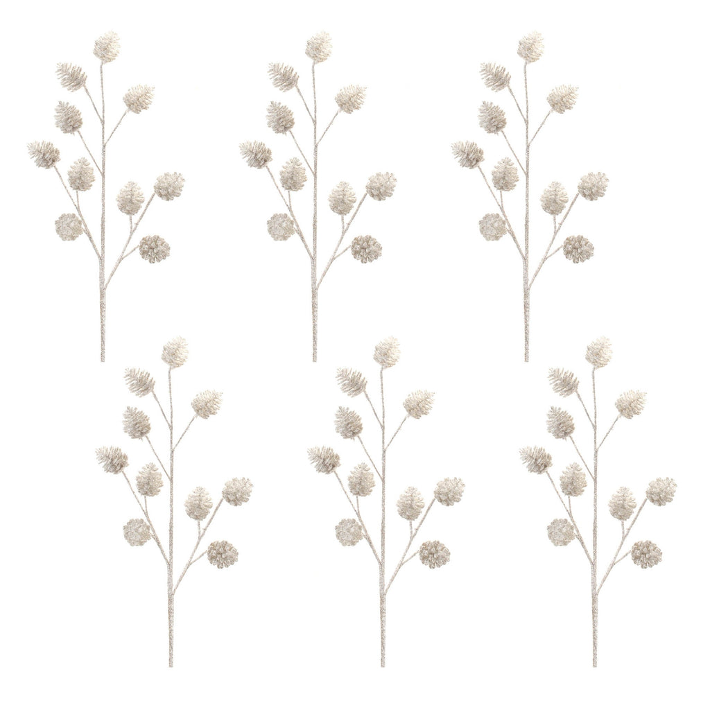 Glittered Silver Pinecone Spray (Set of 6)