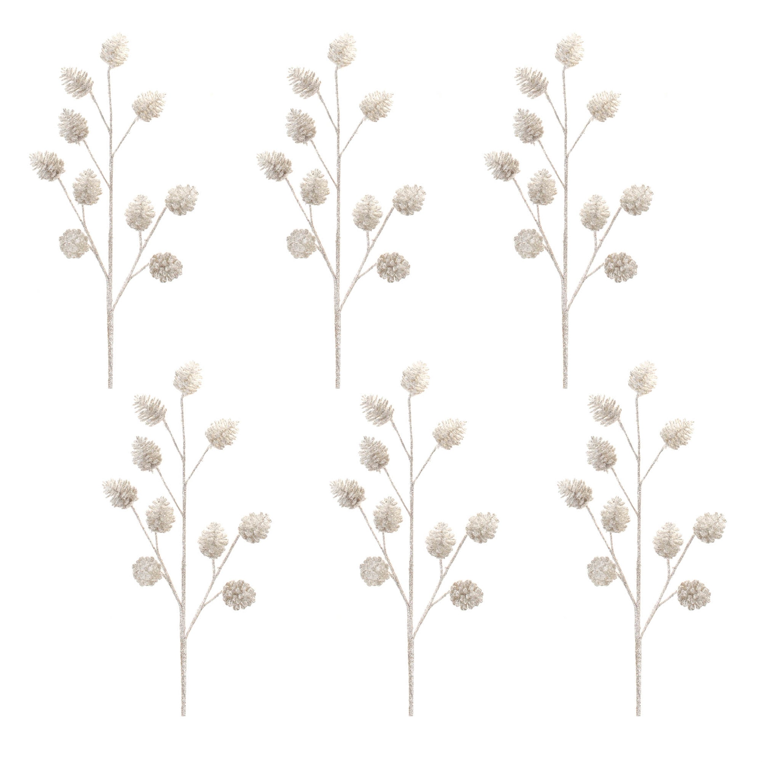 Glittered Silver Pinecone Spray (Set of 6)