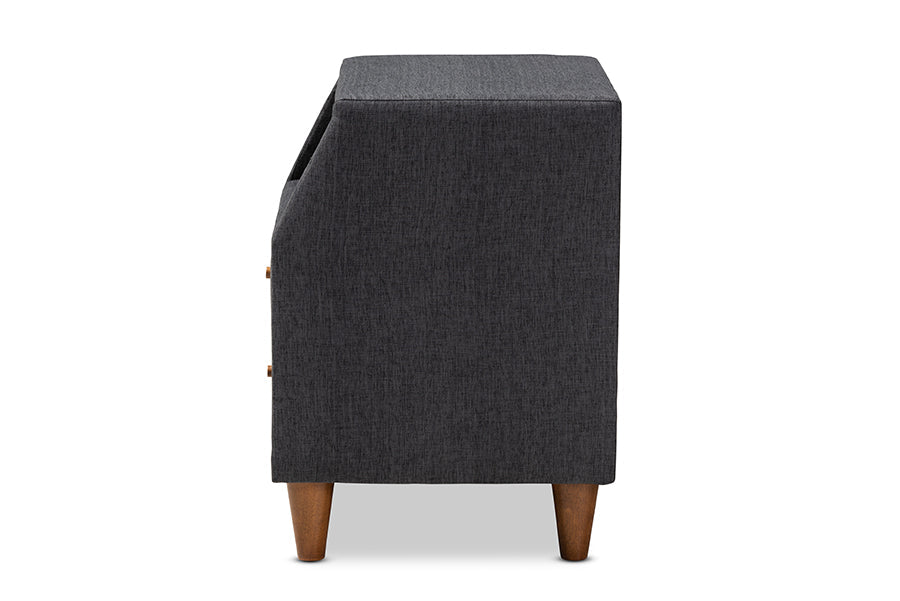 Baxton Studio Claverie Mid-Century Modern Charcoal Fabric Upholstered 2-Drawer Wood Nightstand