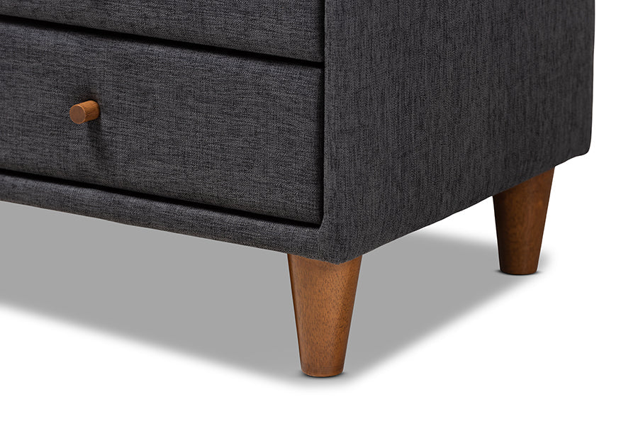 Baxton Studio Claverie Mid-Century Modern Charcoal Fabric Upholstered 2-Drawer Wood Nightstand