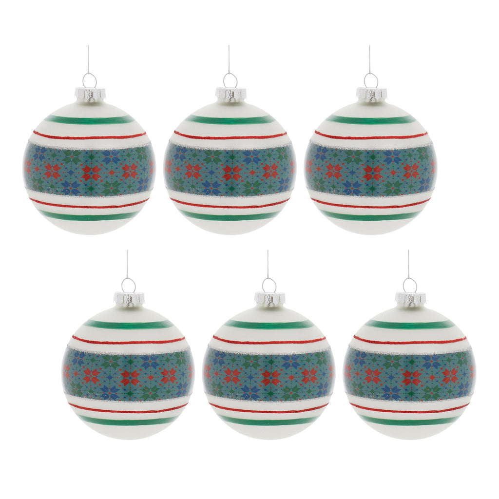 Stripe Patterened Glass Ball Ornament (Set of 6)