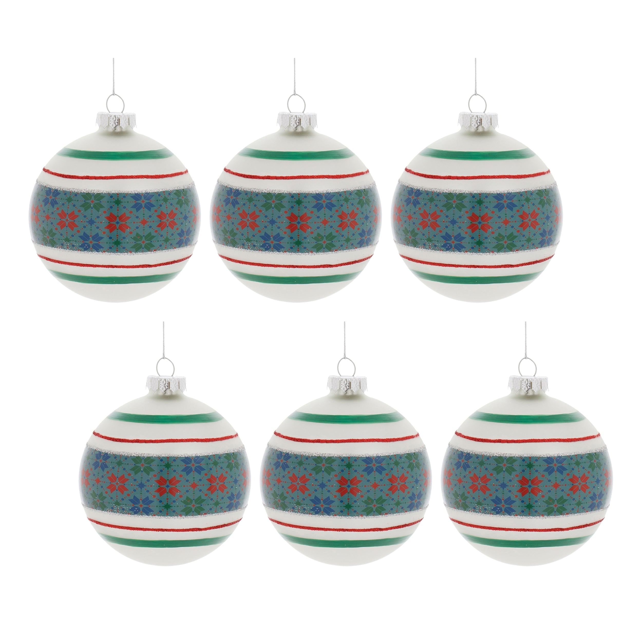 Stripe Patterened Glass Ball Ornament (Set of 6)