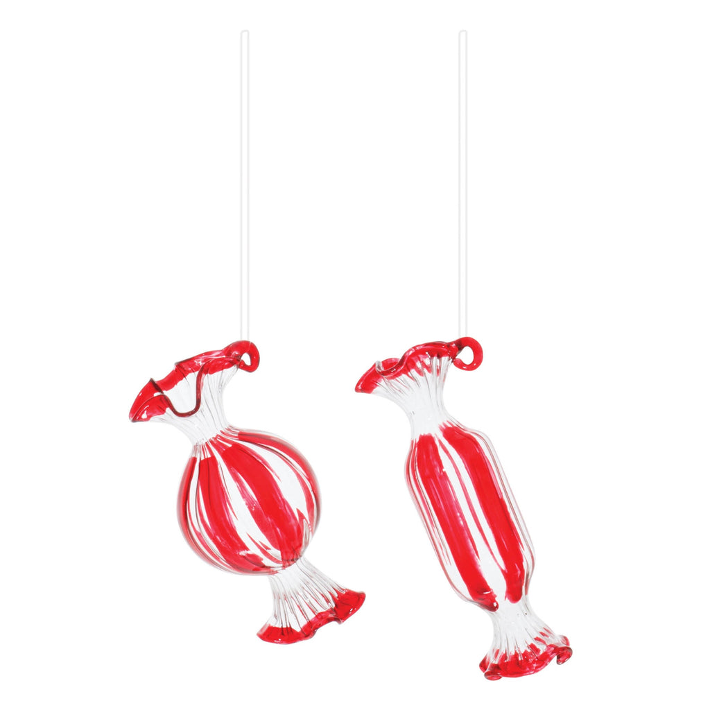 Glass Peppermint Candy Ornament (Set of 12)