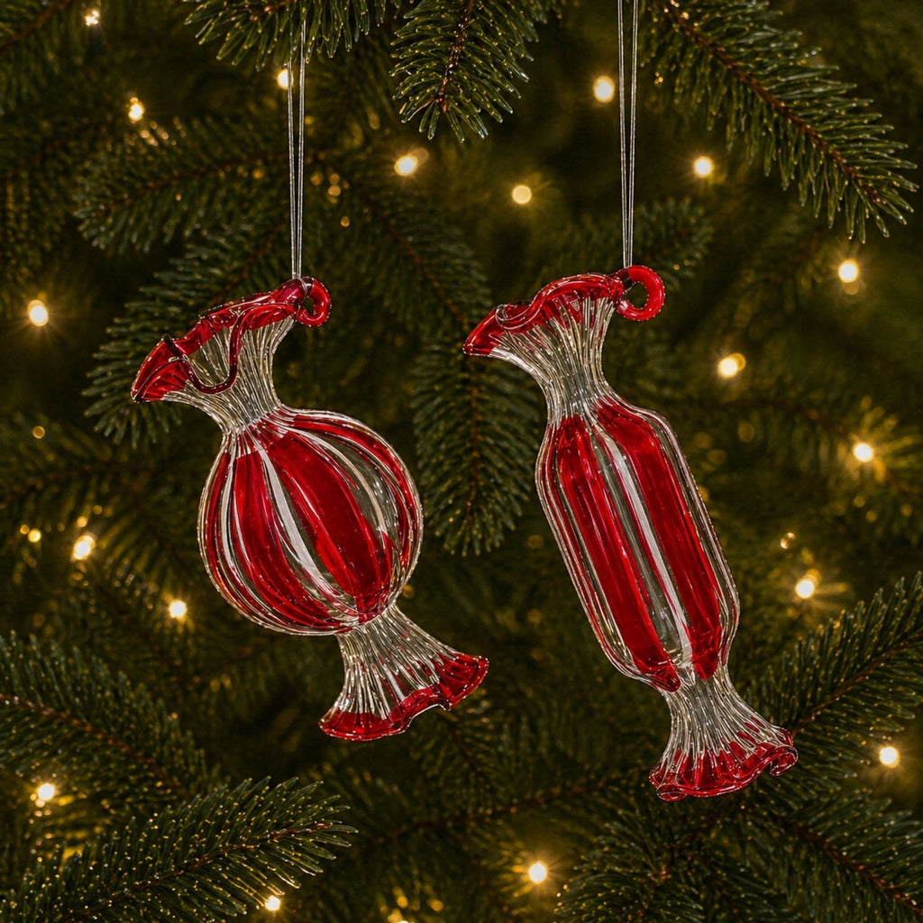 Glass Peppermint Candy Ornament (Set of 12)