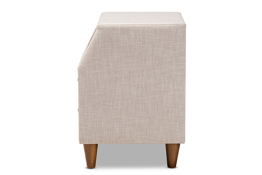 Baxton Studio Claverie Mid-Century Modern Beige Fabric Upholstered 2-Drawer Wood Nightstand