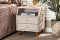 Baxton Studio Claverie Mid-Century Modern Beige Fabric Upholstered 2-Drawer Wood Nightstand