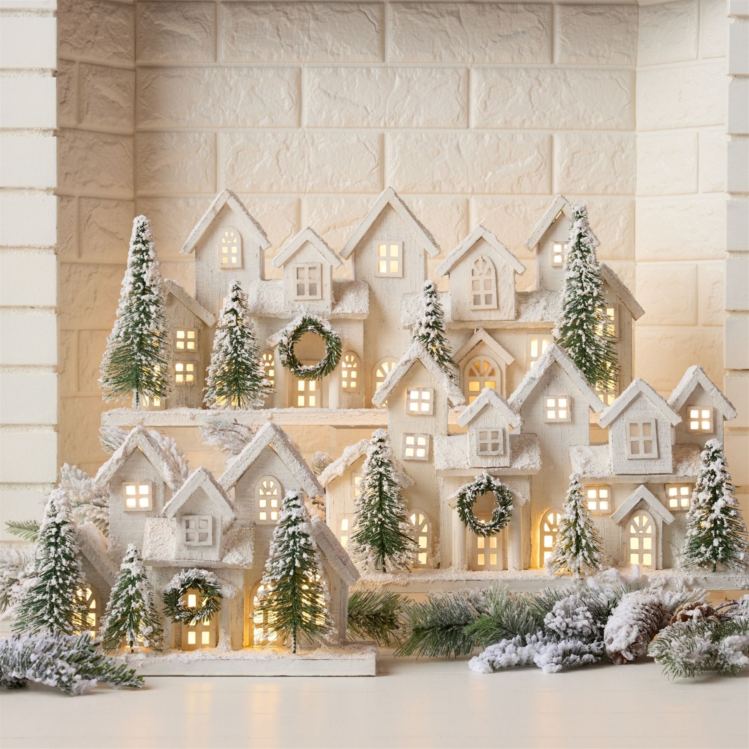 LED Flocked Holiday Village Display 12.5"L