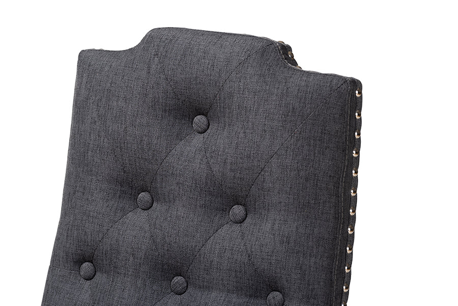 Baxton Studio Dylin Modern and Contemporary Charcoal Fabric Upholstered Button Tufted Wood Dining Chair Set of 2