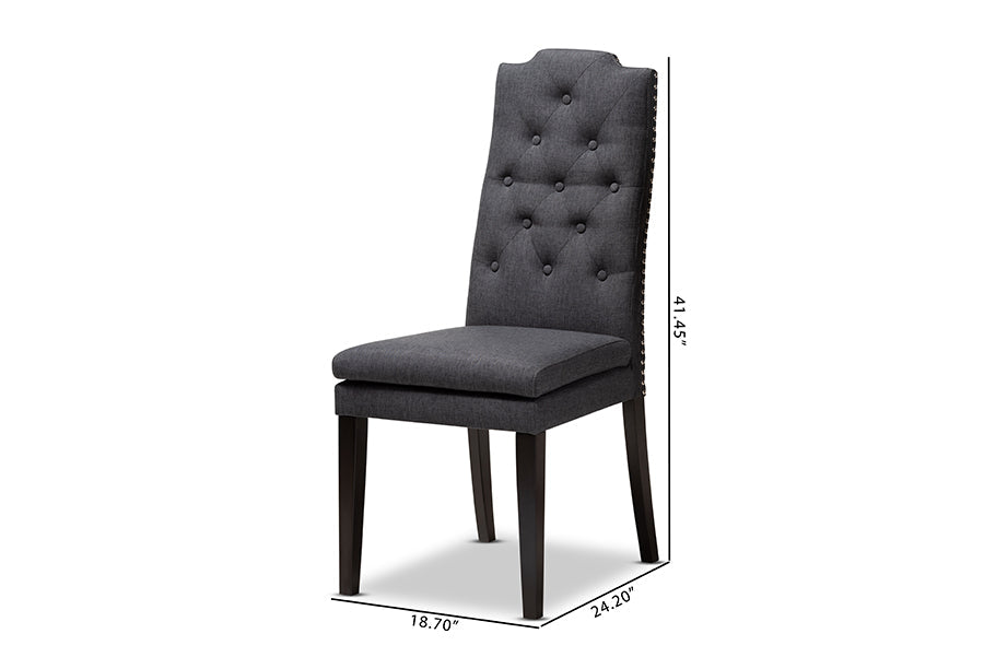 Baxton Studio Dylin Modern and Contemporary Charcoal Fabric Upholstered Button Tufted Wood Dining Chair Set of 2