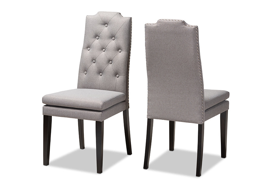 Baxton Studio Dylin Modern and ContemporaryGray Fabric Upholstered Button Tufted Wood Dining Chair Set of 2