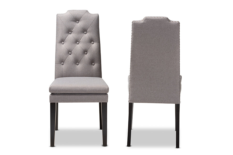 Baxton Studio Dylin Modern and ContemporaryGray Fabric Upholstered Button Tufted Wood Dining Chair Set of 2