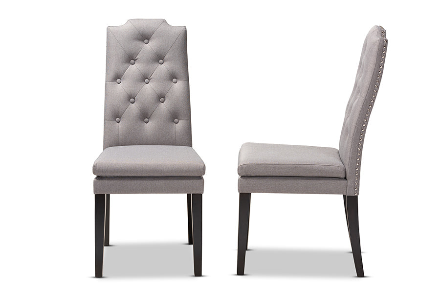 Baxton Studio Dylin Modern and ContemporaryGray Fabric Upholstered Button Tufted Wood Dining Chair Set of 2