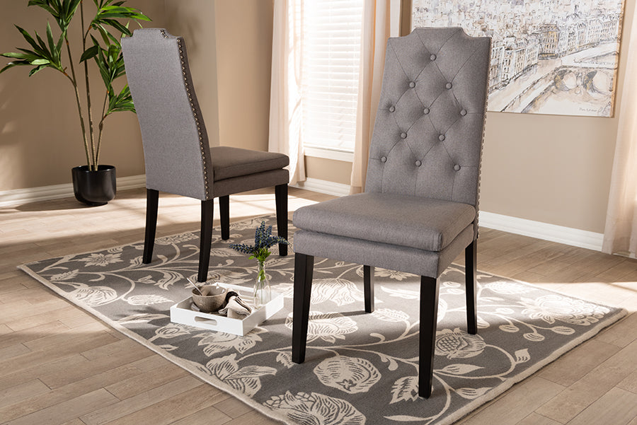 Baxton Studio Dylin Modern and ContemporaryGray Fabric Upholstered Button Tufted Wood Dining Chair Set of 2