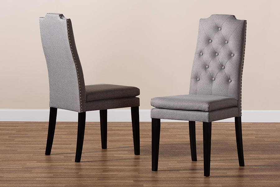 Baxton Studio Dylin Modern and ContemporaryGray Fabric Upholstered Button Tufted Wood Dining Chair Set of 2