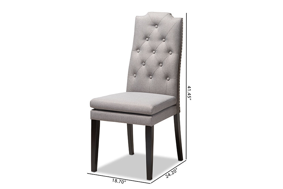 Baxton Studio Dylin Modern and ContemporaryGray Fabric Upholstered Button Tufted Wood Dining Chair Set of 2