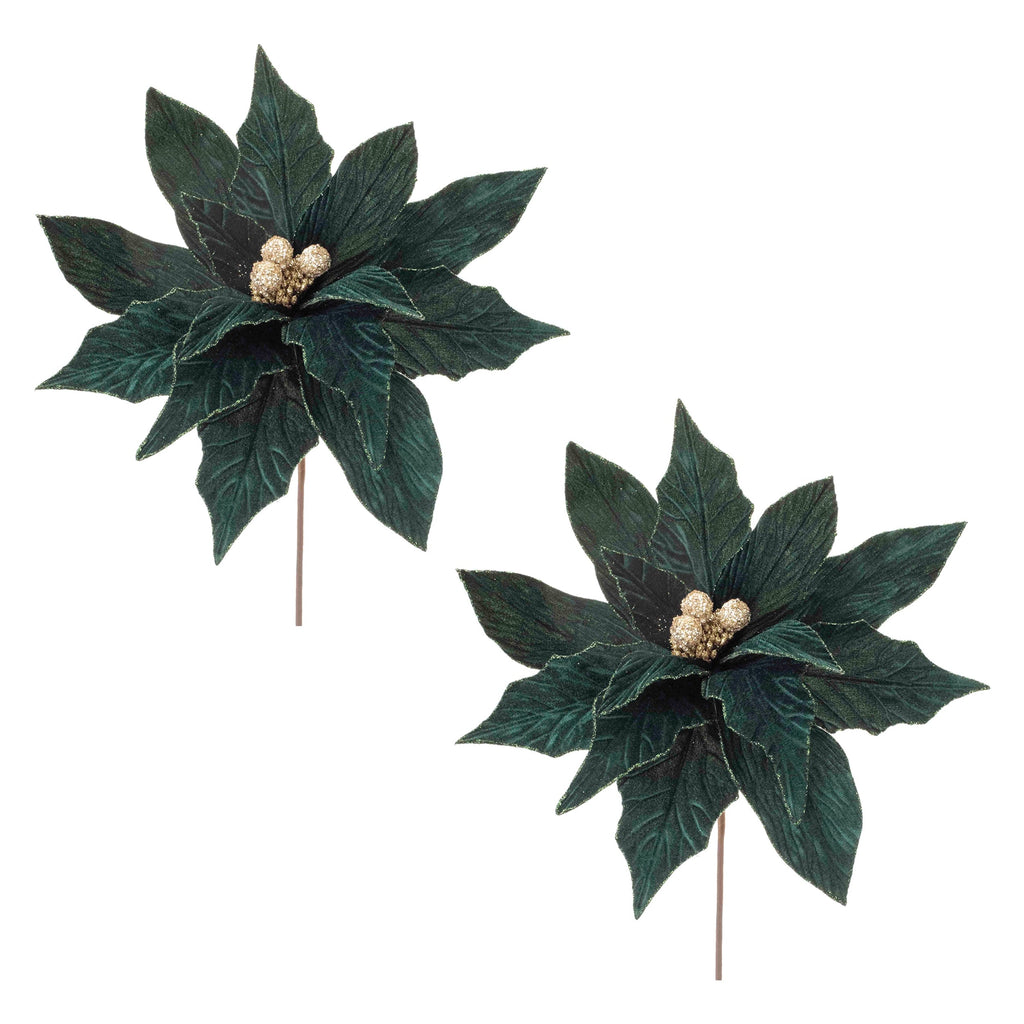 Forest Green Poinsettia Stem (Set of 2)