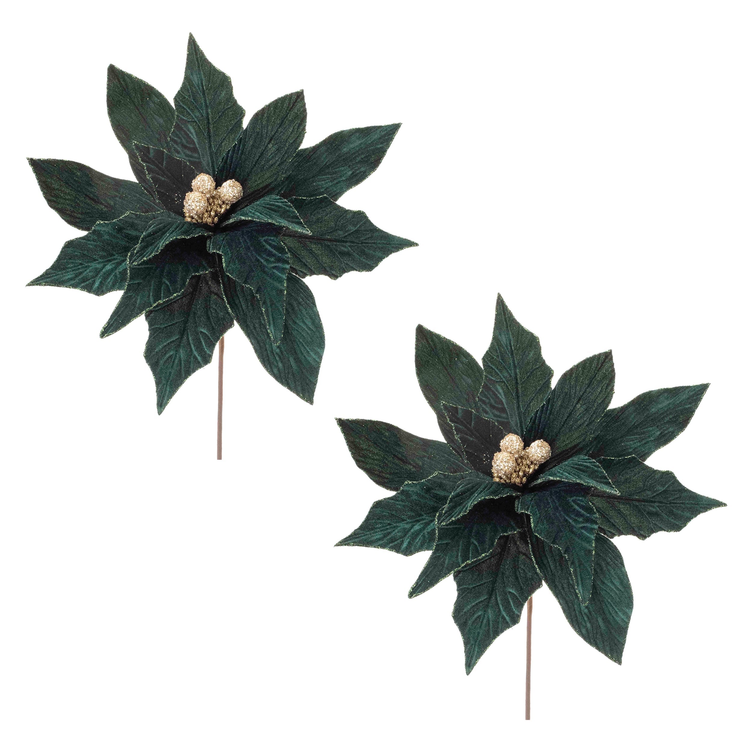 Forest Green Poinsettia Stem (Set of 2)