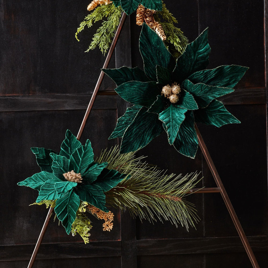 Forest Green Poinsettia Stem (Set of 2)