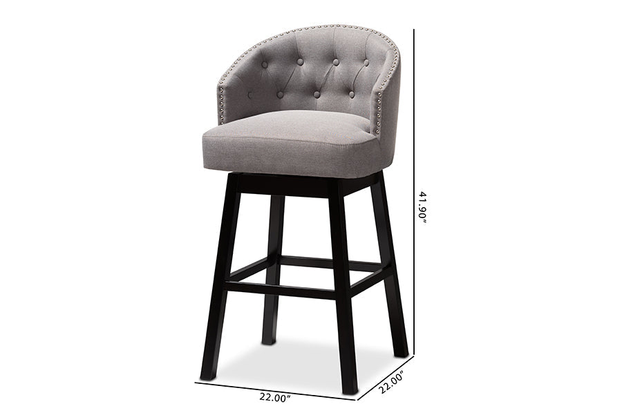 Baxton Studio Theron Transitional Gray Fabric Upholstered Wood Swivel Bar Stool Set of 2