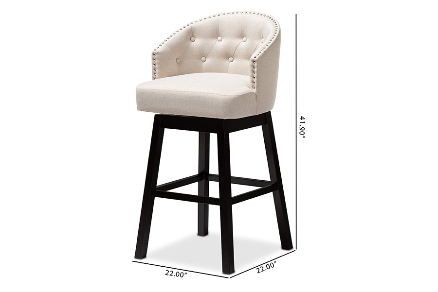 Baxton Studio Theron Transitional Light Beige Fabric Upholstered Wood Swivel Bar Stool Set of 2
