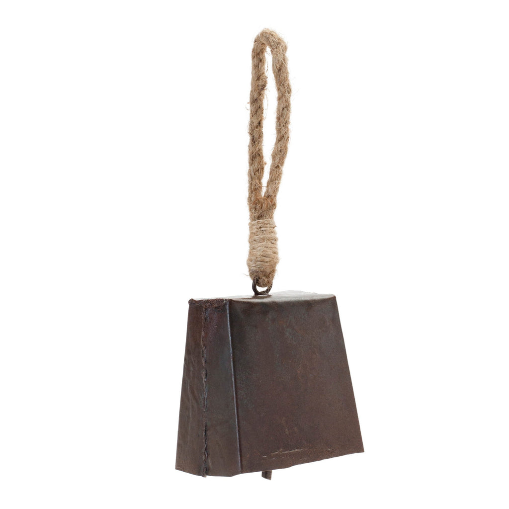 Bronze Metal Bell Ornament with Jute Rope Hanger (Set of 4)
