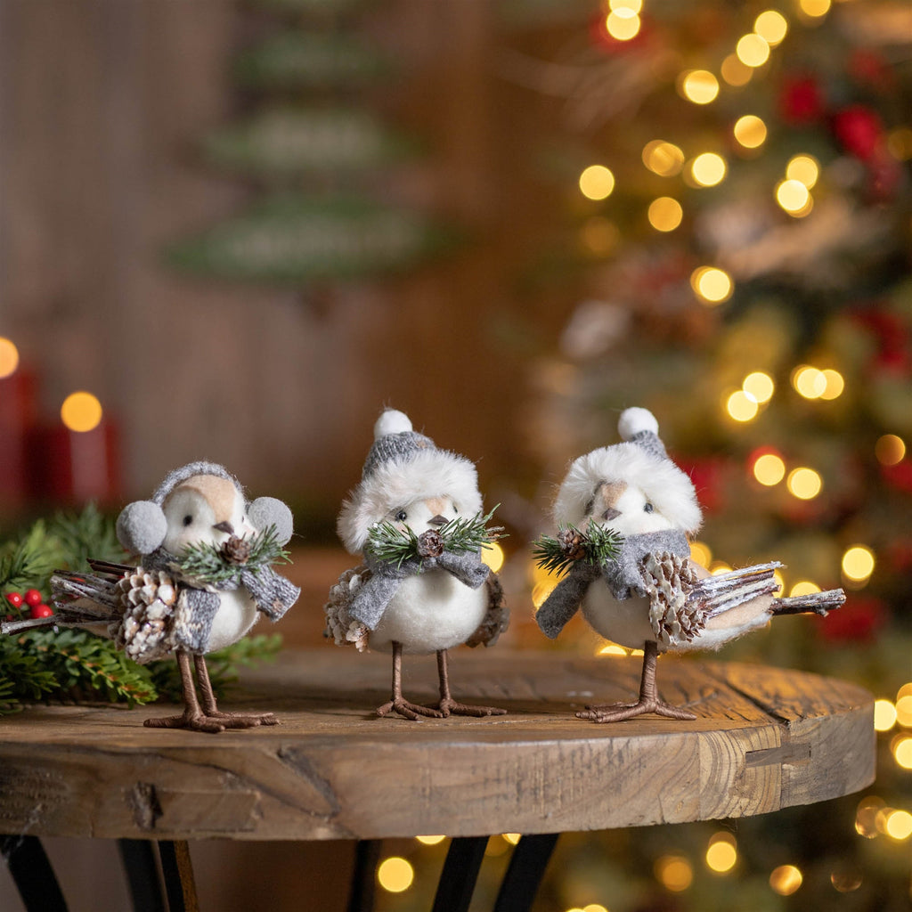 Winter Bird Shelf Sitter with Natural Accents (Set of 12)
