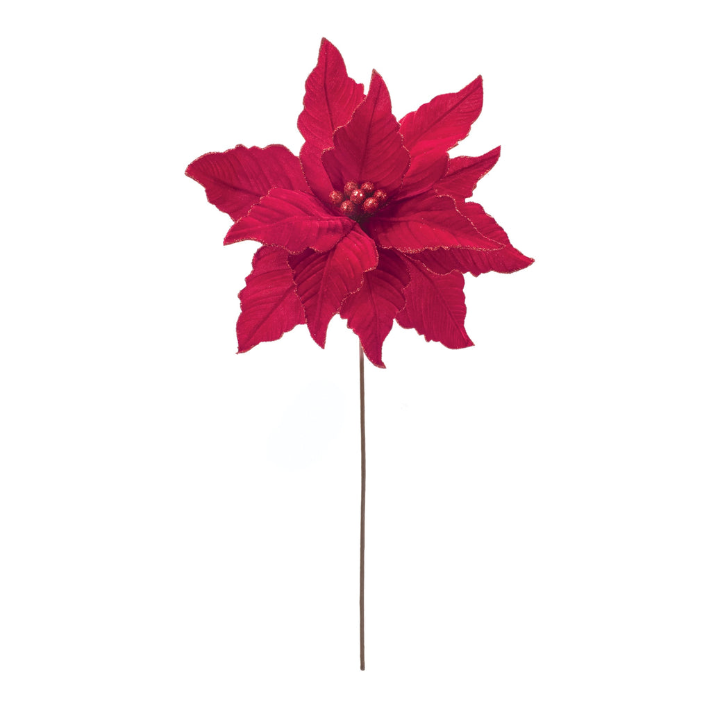 Glittered Red Poinsettia Flower Stem (Set of 2)