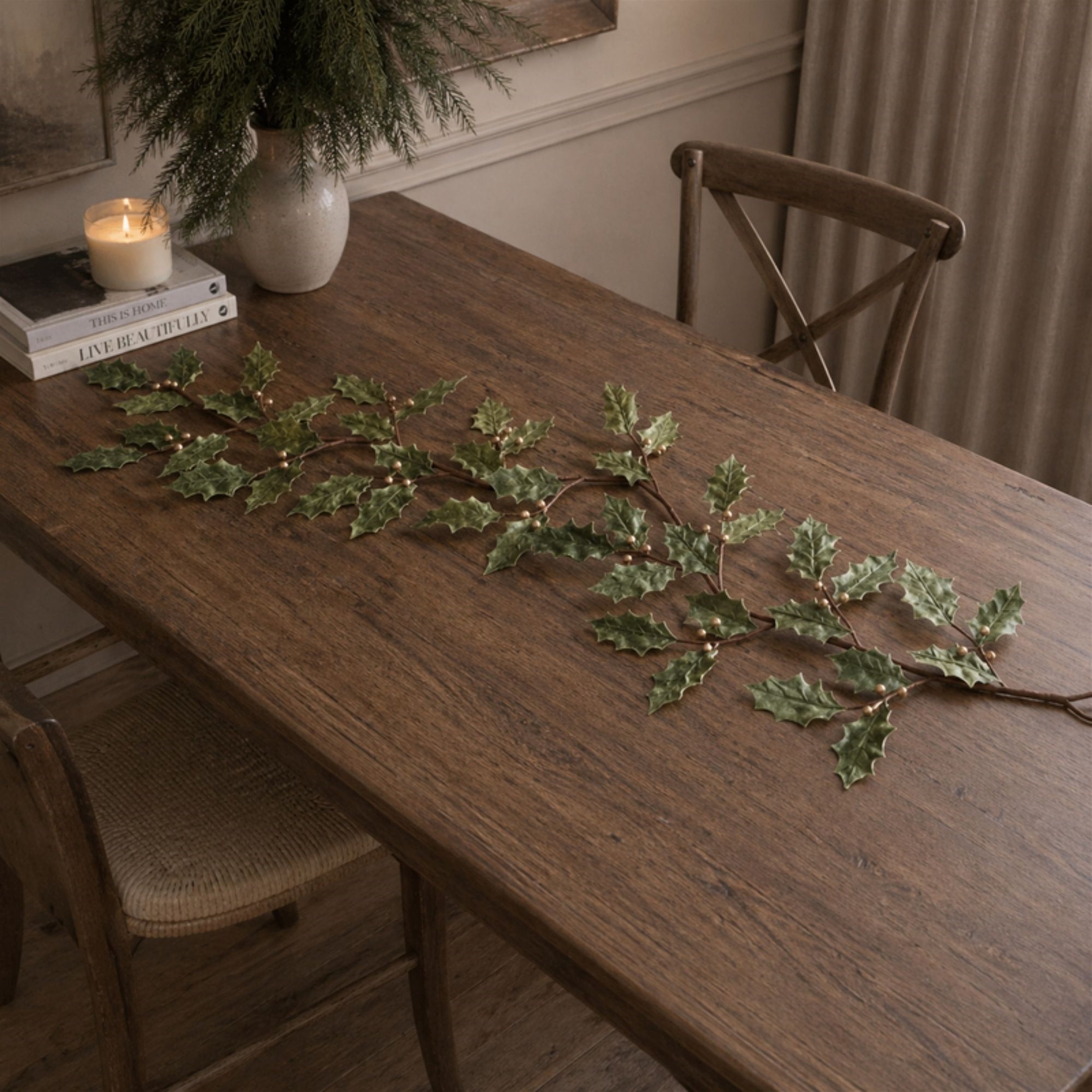 Glittered Holly Leaf Garland (Set of 2)