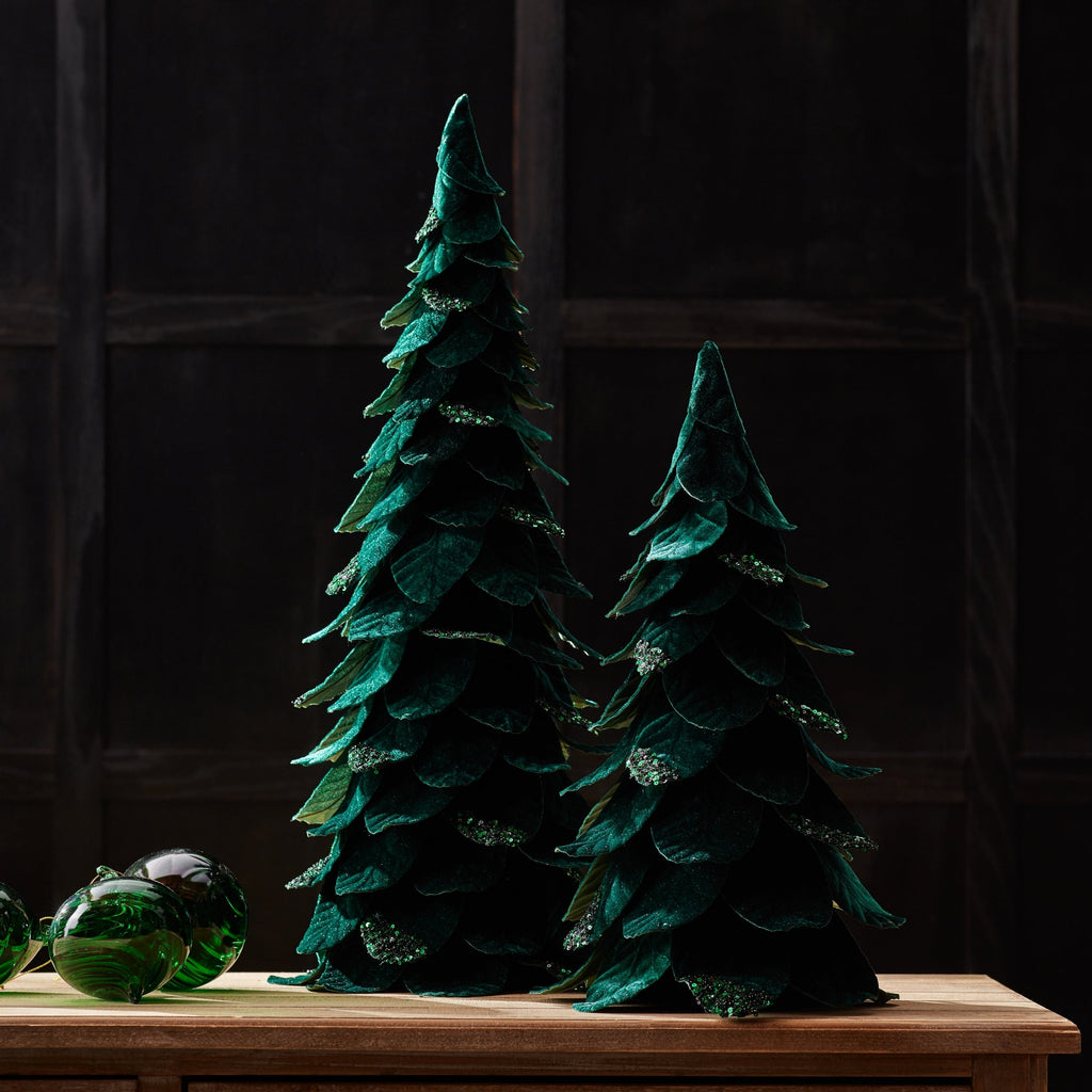 Green Beaded Leaf Pine Tree (Set of 2)